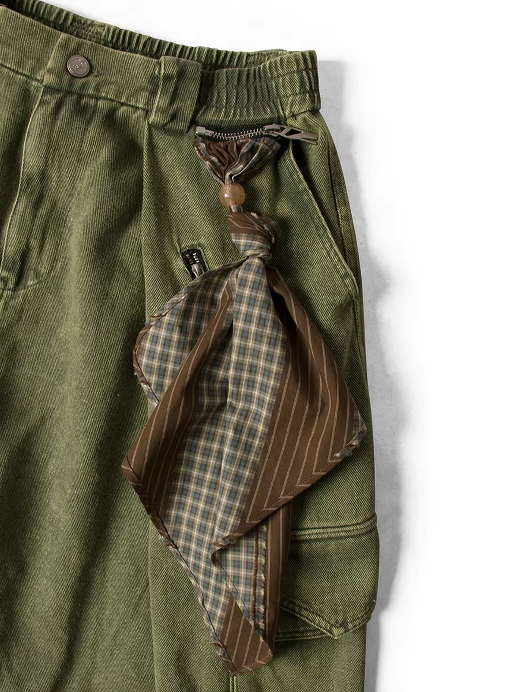 Orbit Scarf Denim Shorts - Green