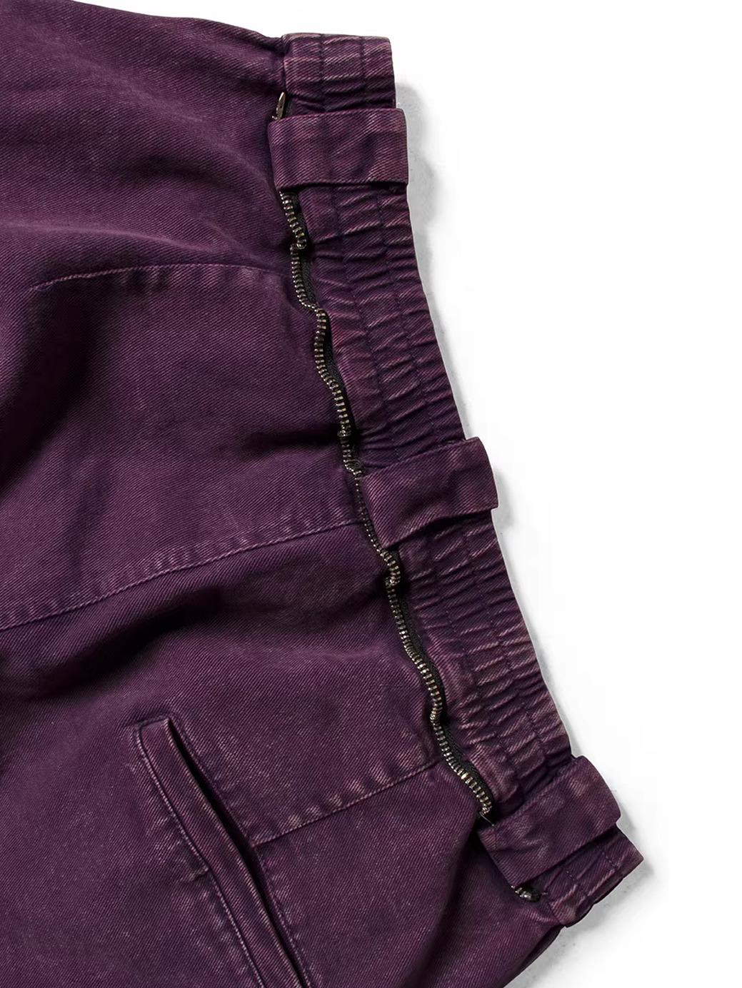 Washed Denim Shorts with Detachable Scarf Detail - Purple