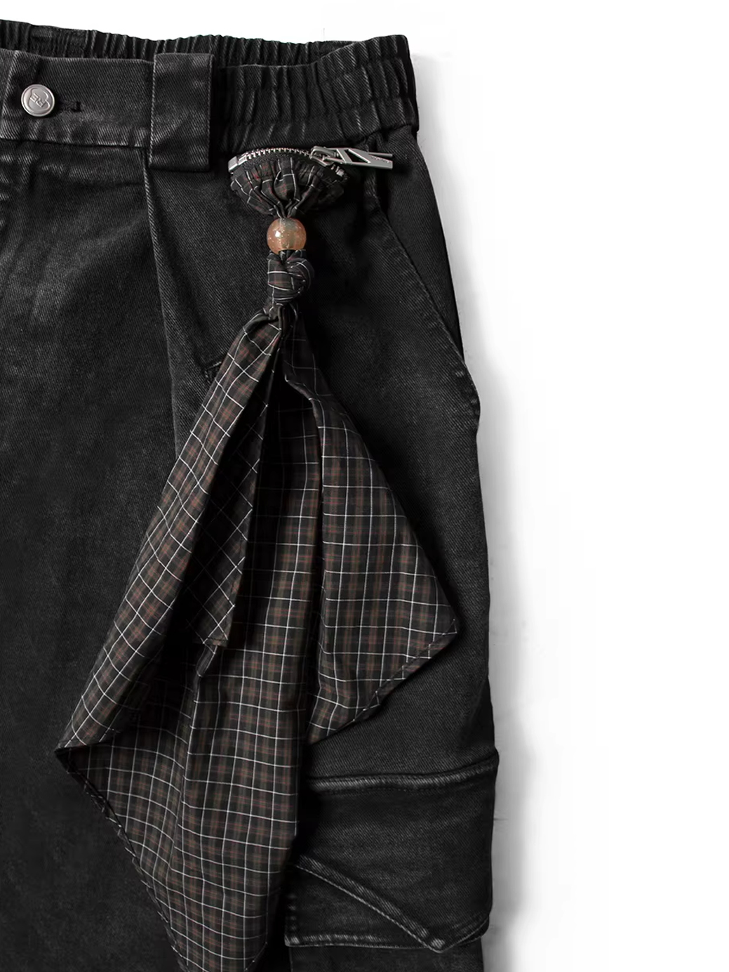 Orbit Scarf Denim Shorts - Black