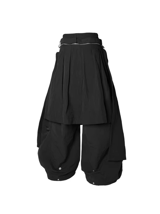 Layered Technical Curved Trousers - Black