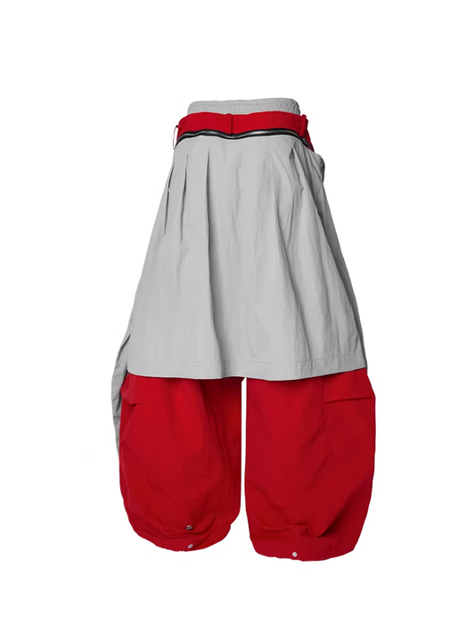 Layered Technical Curved Trousers - Red