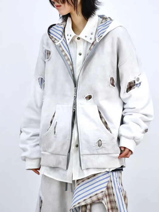 Deconstructed Layered Zip Hoodie