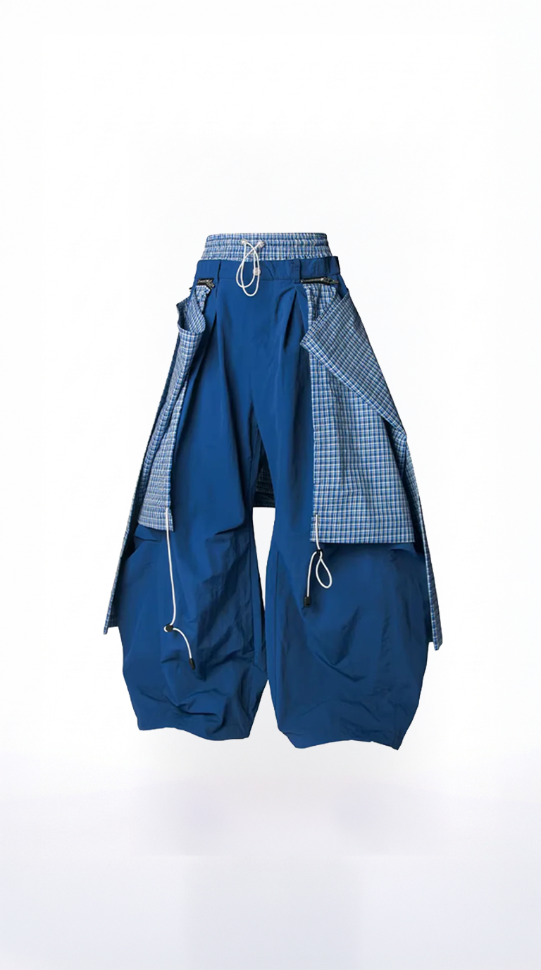 Layered Technical Curved Trousers - Blue