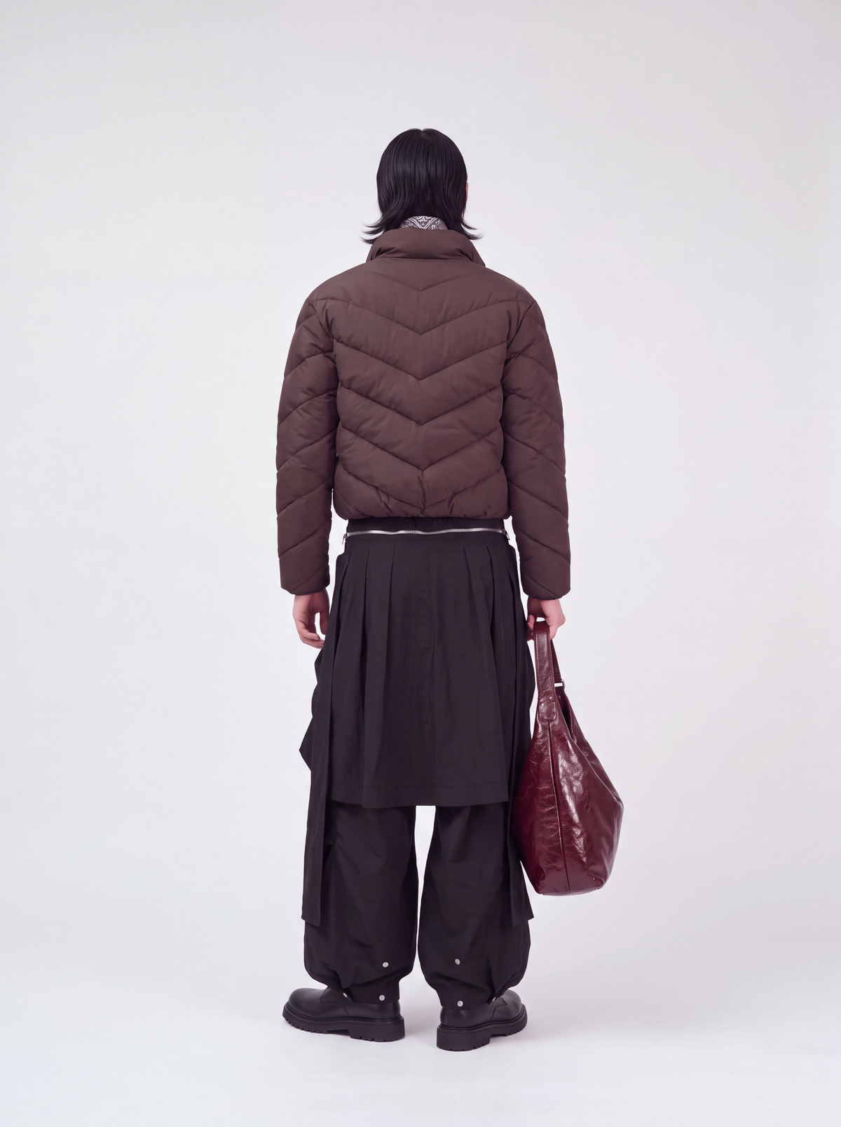 Layered Technical Curved Trousers - Black