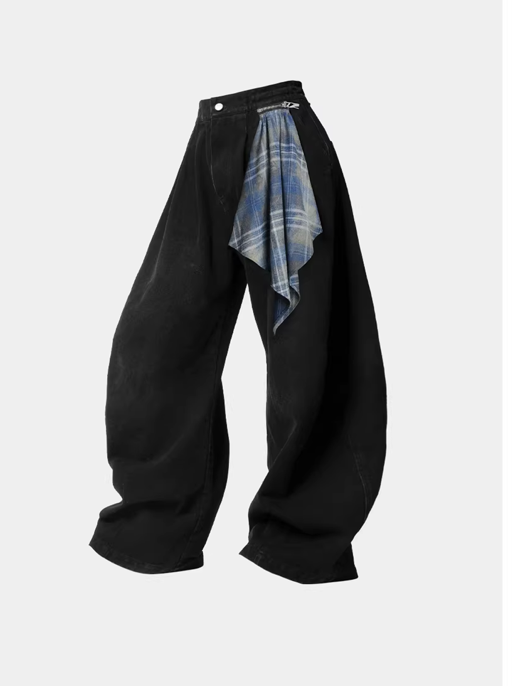 Curved Denim Trousers with Detachable Scarf Panel