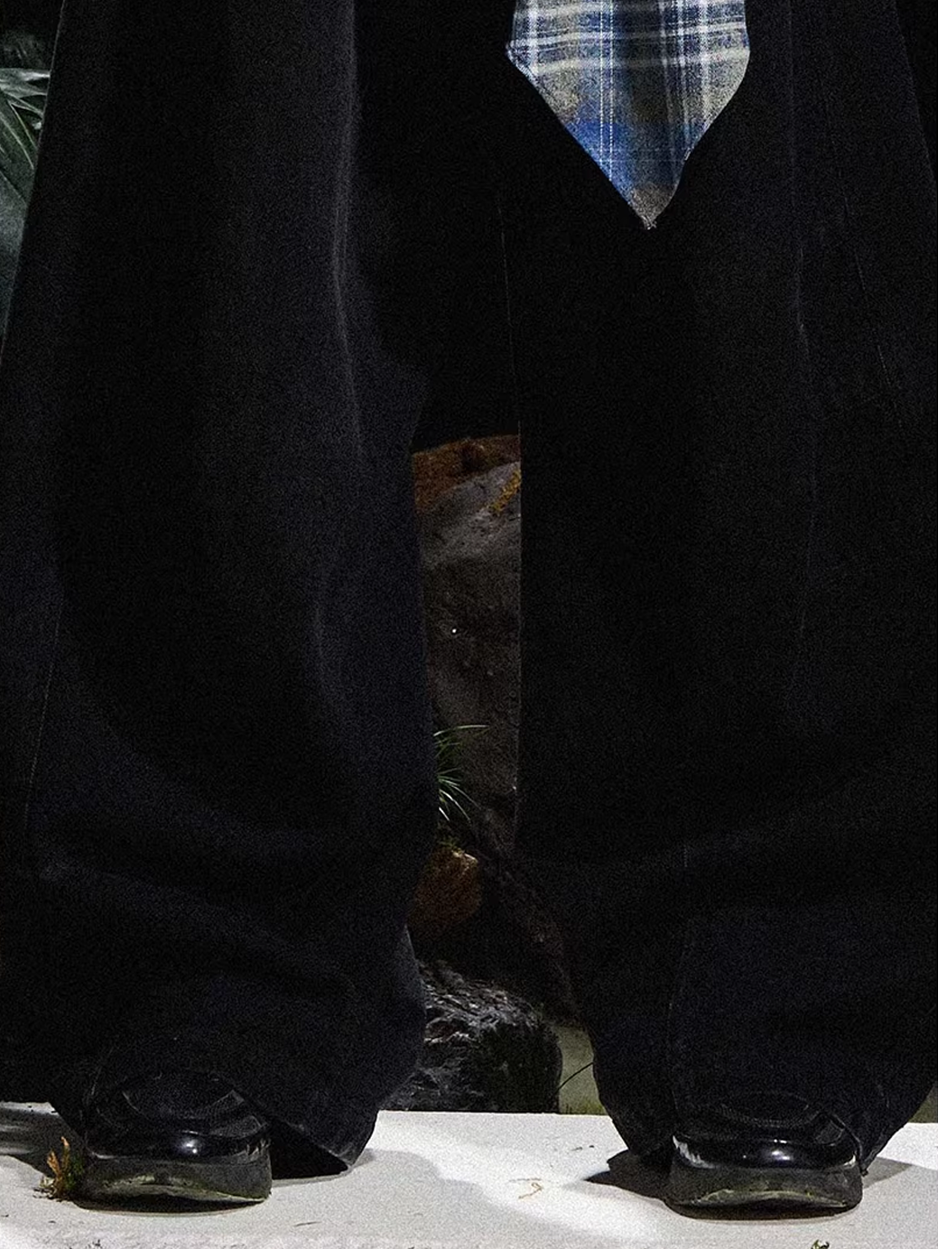 Curved Denim Trousers with Detachable Scarf Panel