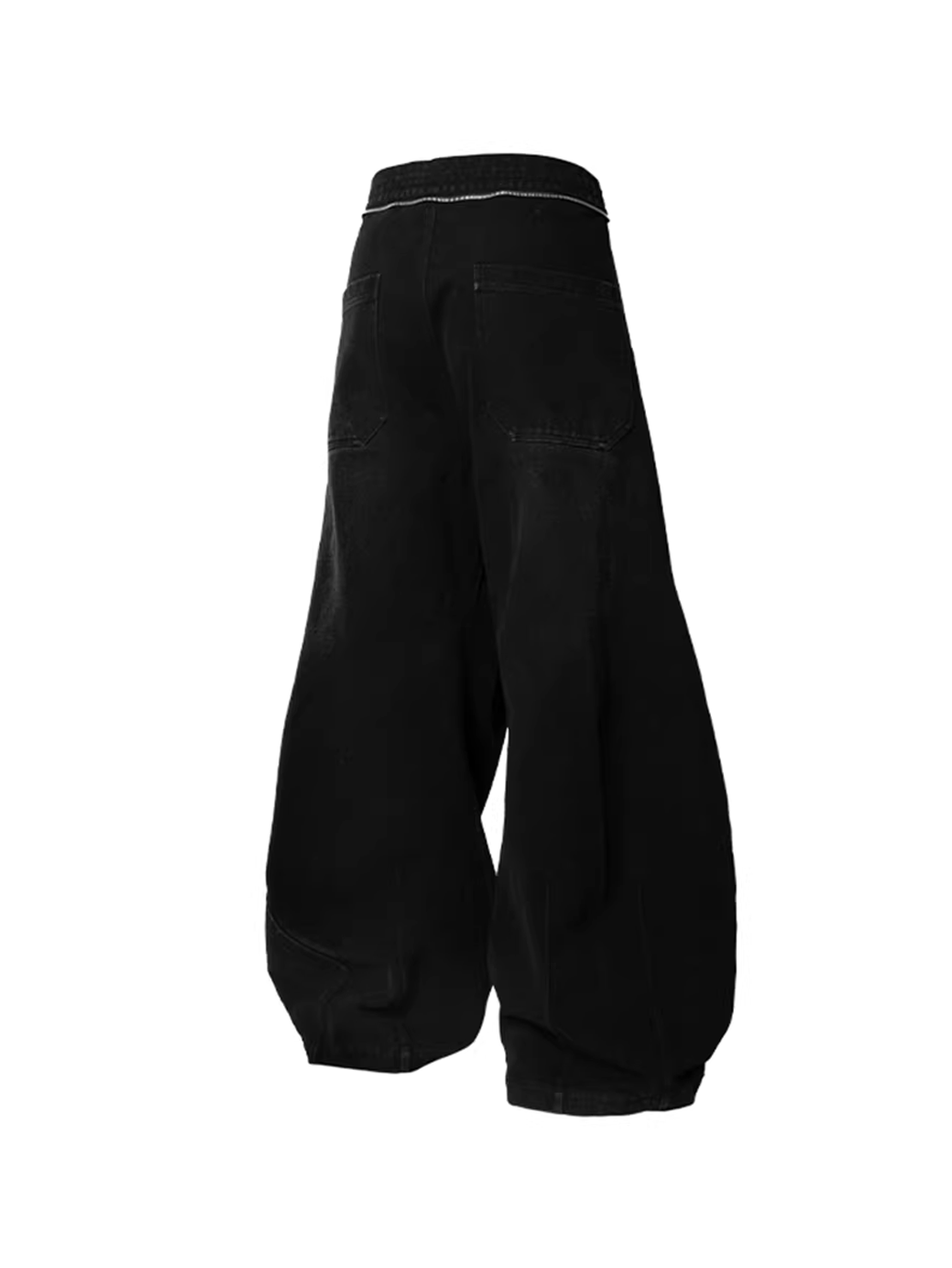 Curved Denim Trousers with Detachable Scarf Panel