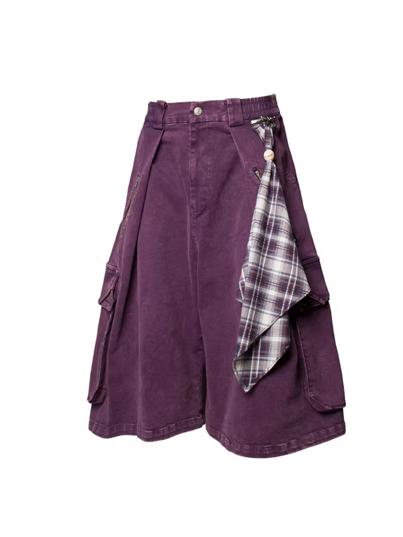 Orbit Scarf Denim Shorts - Purple