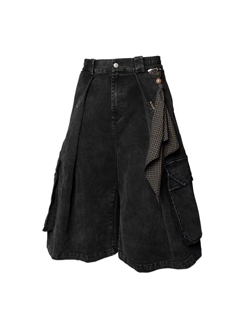 Orbit Scarf Denim Shorts - Black