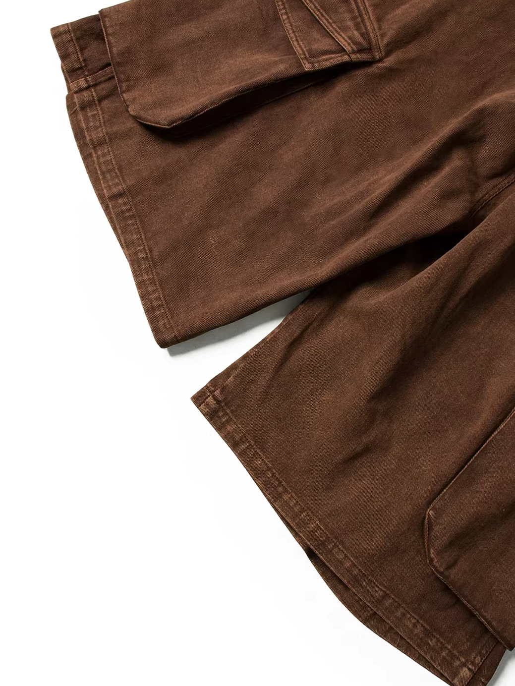 Washed Denim Shorts with Detachable Scarf Detail - Brown