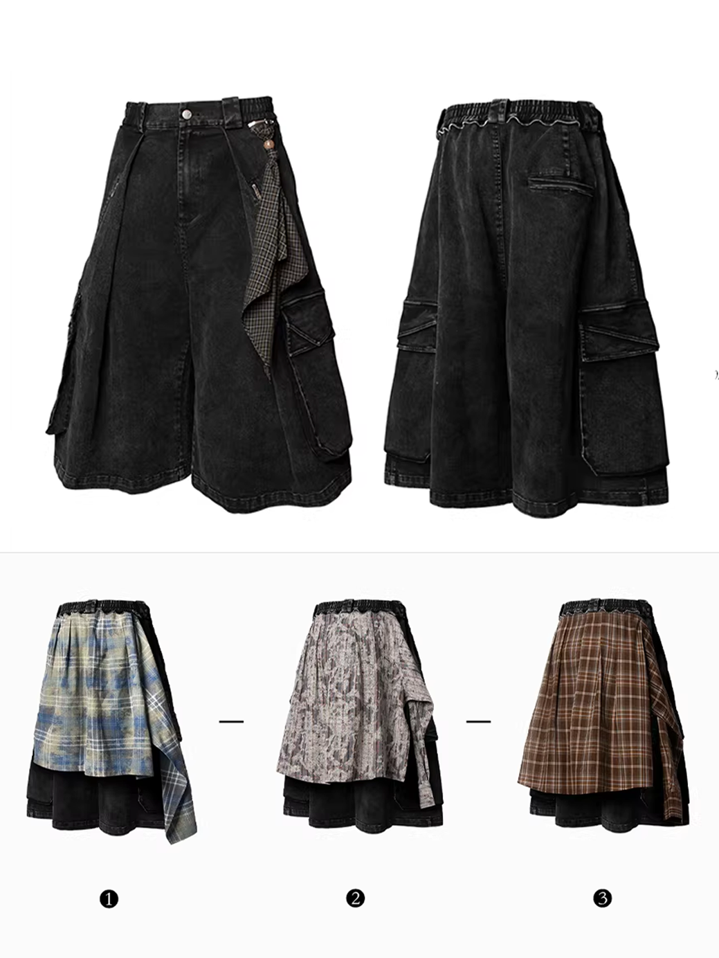 Washed Denim Shorts with Detachable Scarf Detail - Black
