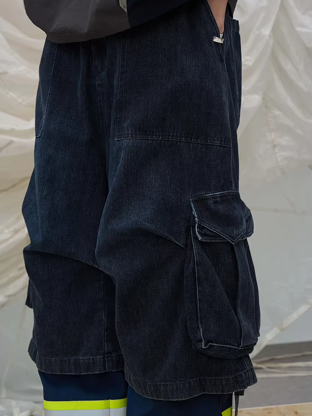 Layered Plaid Panel Denim Trousers