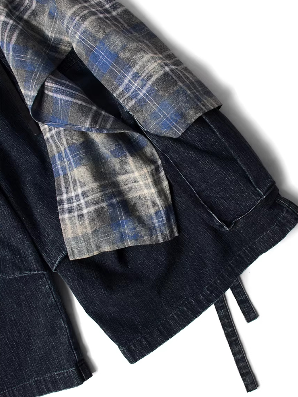 Layered Plaid Panel Denim Trousers
