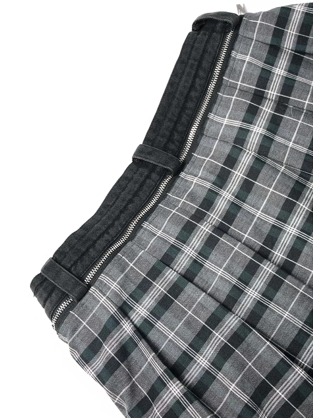 Detachable Plaid Panel Wide Trousers - Black
