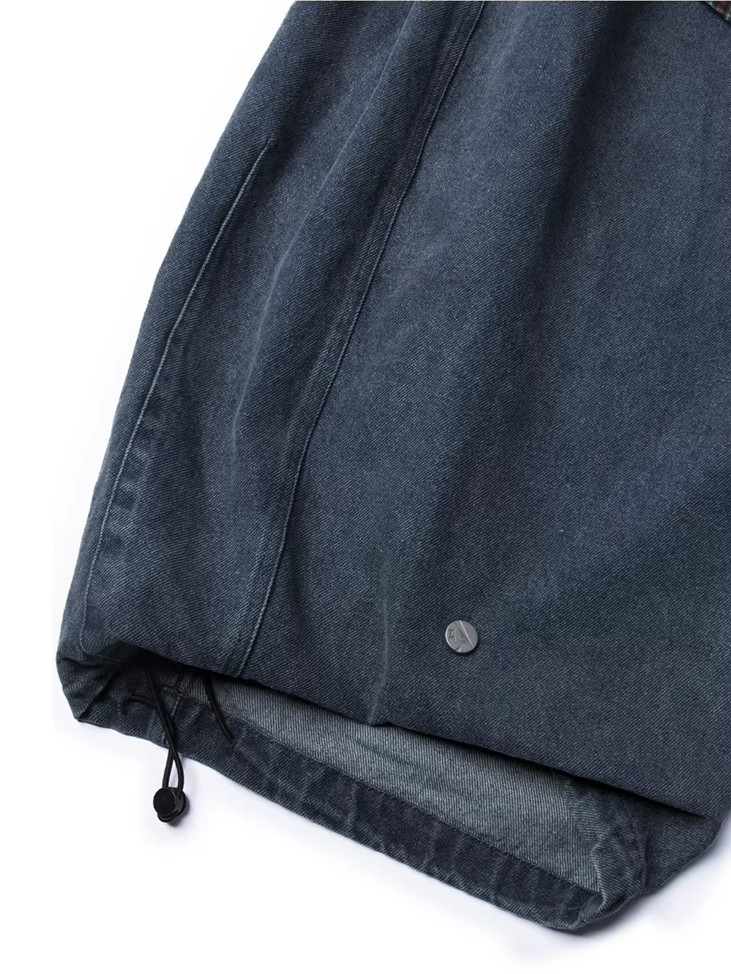 Curved Wide Denim Trousers with Detachable Check Panel - Blue