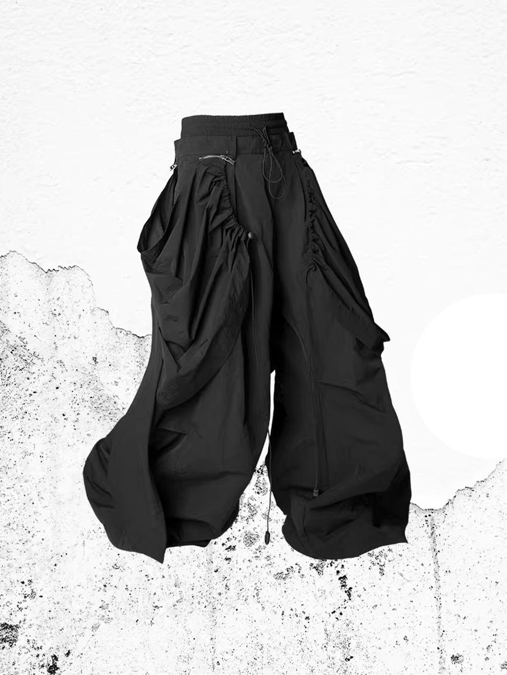 Layered Technical Curved Trousers - Black