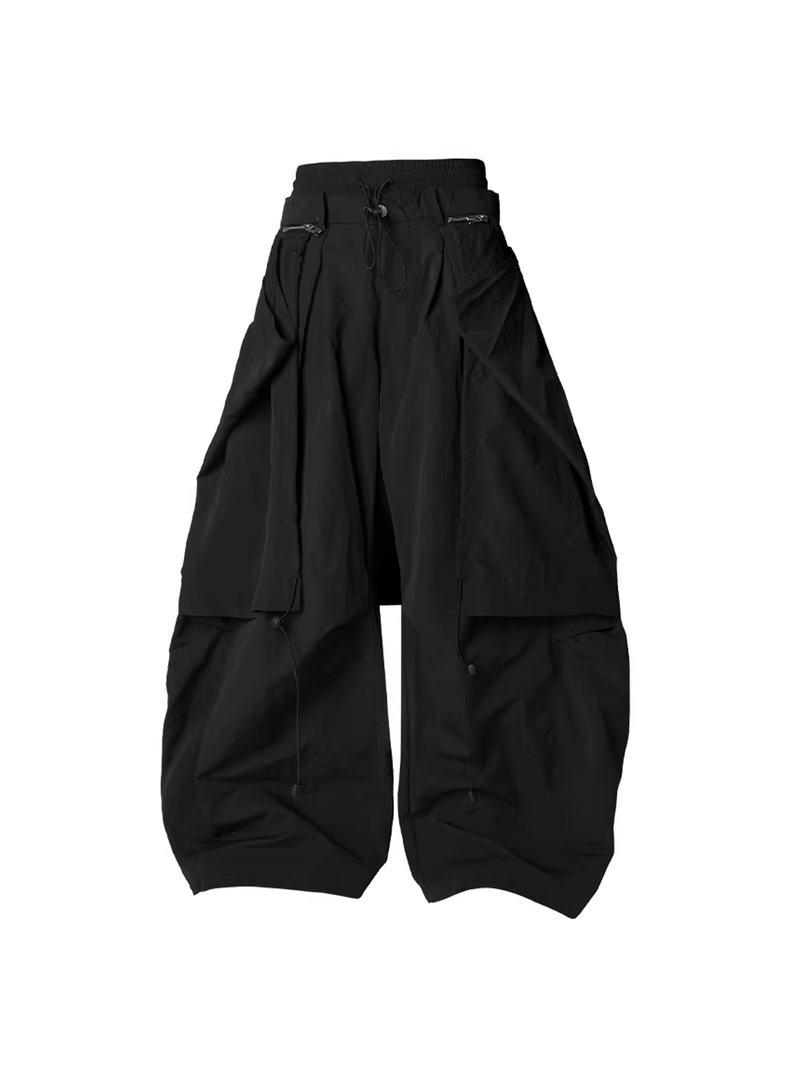 Layered Technical Curved Trousers - Black