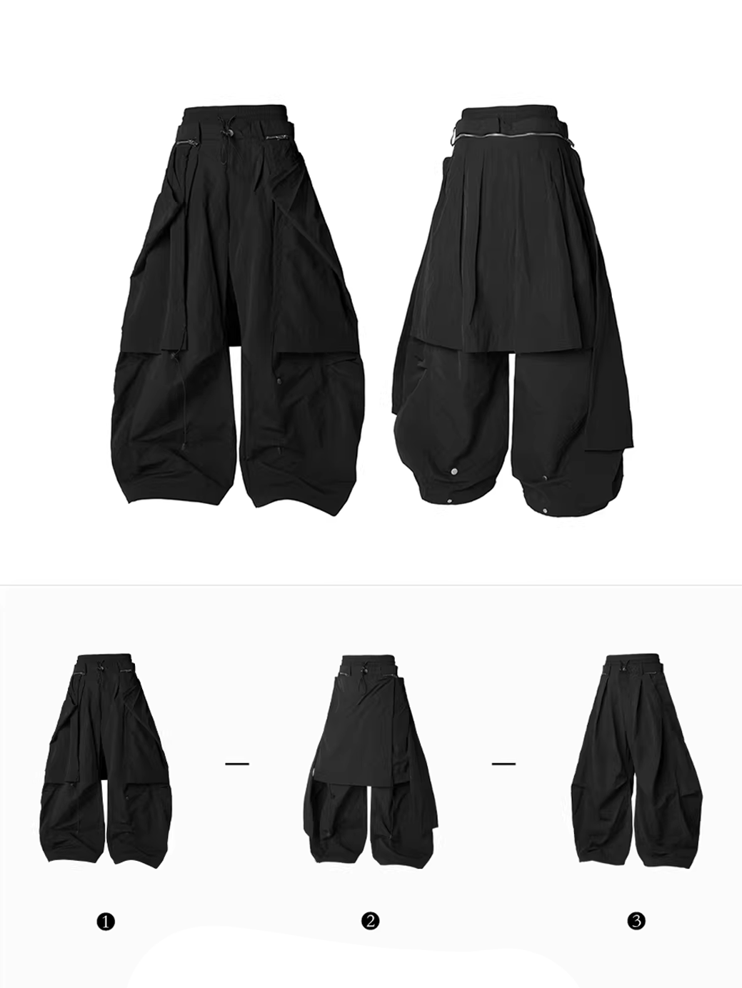 Layered Technical Curved Trousers - Black