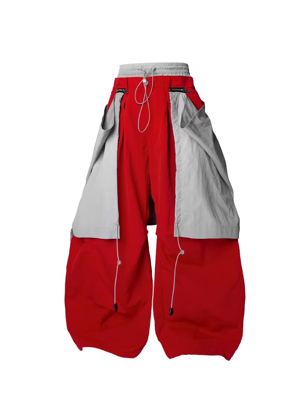 Layered Technical Curved Trousers - Red