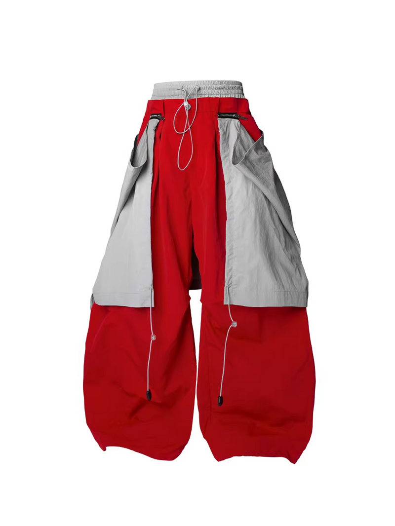 Layered Technical Curved Trousers - Red
