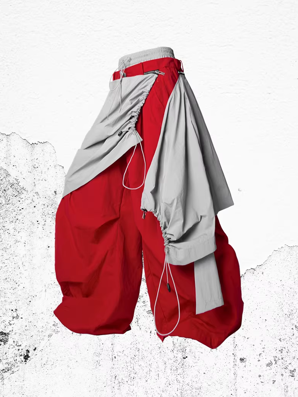 Layered Technical Curved Trousers - Red