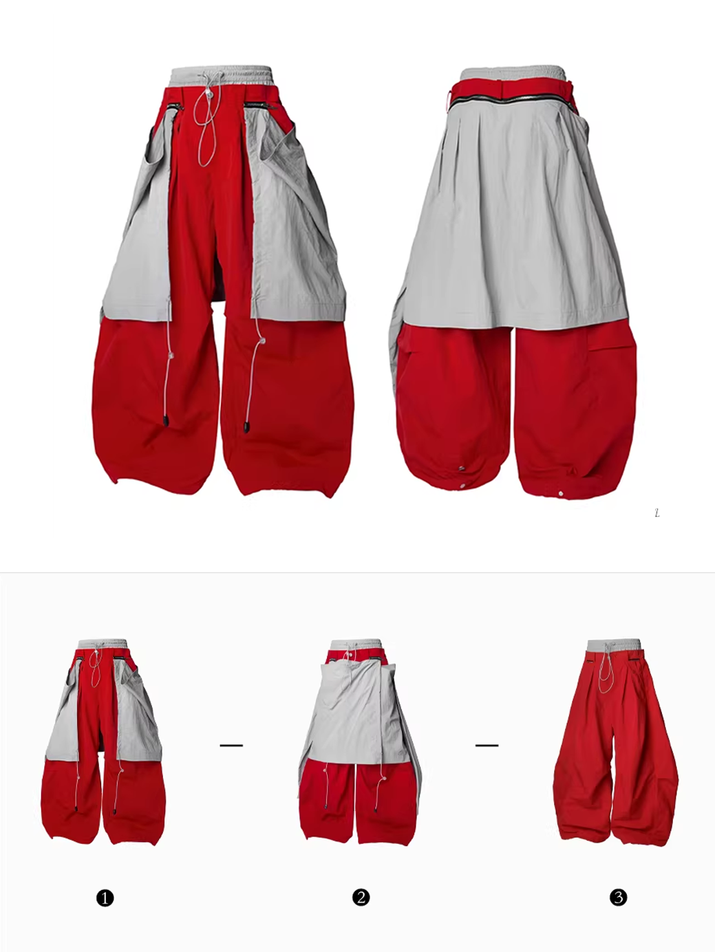 Layered Technical Curved Trousers - Red