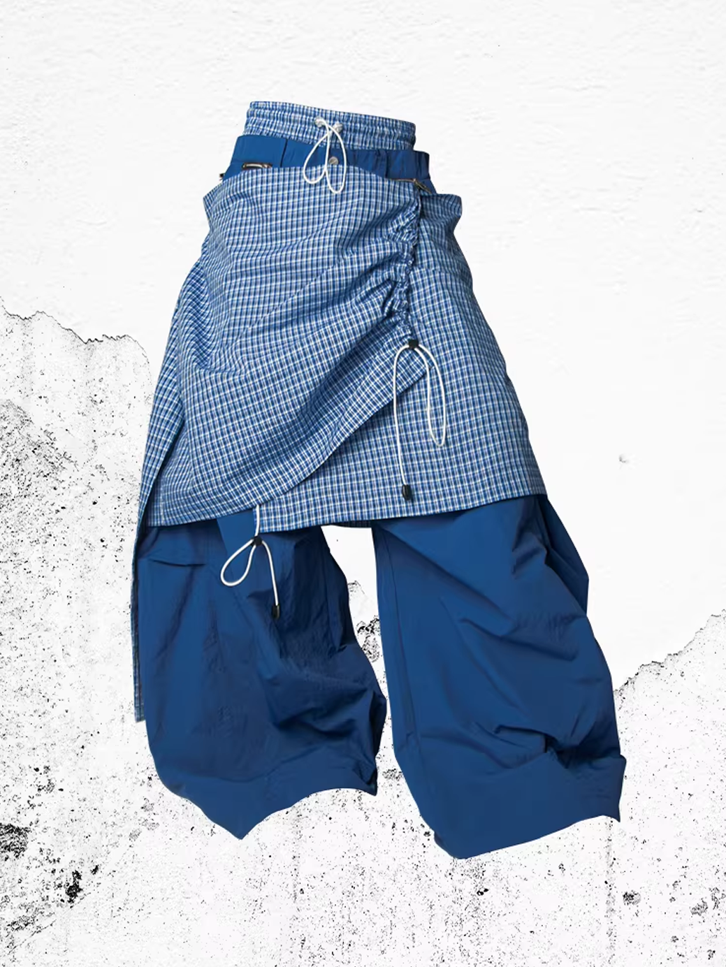 Layered Technical Curved Trousers - Blue