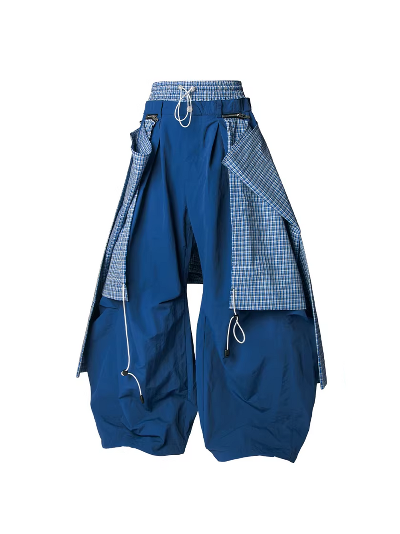 Layered Technical Curved Trousers - Blue