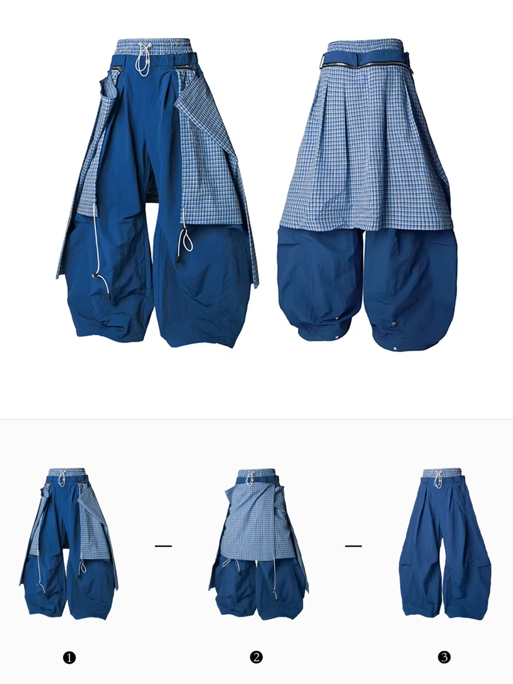 Layered Technical Curved Trousers - Blue
