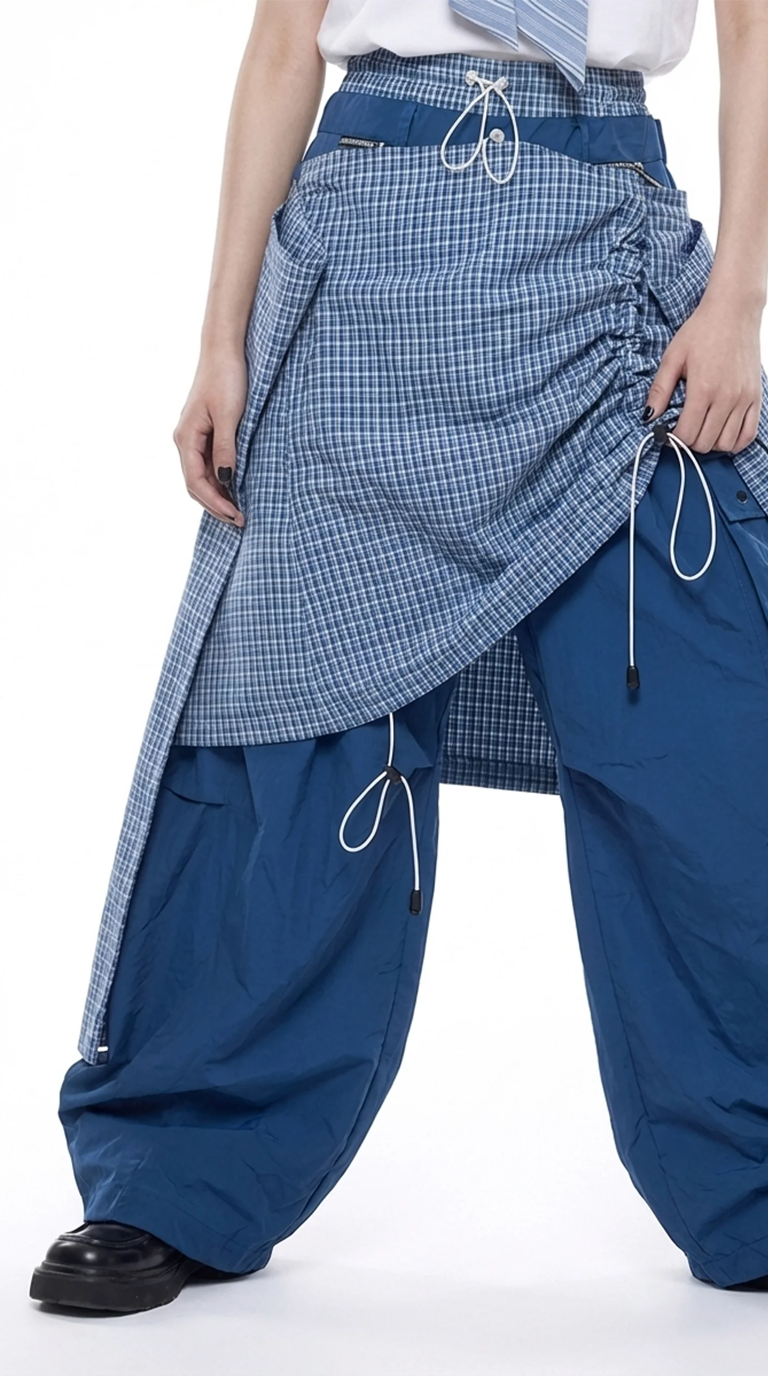 Layered Technical Curved Trousers - Blue