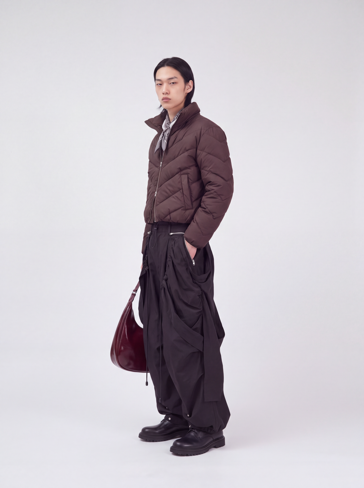 Layered Technical Curved Trousers - Black